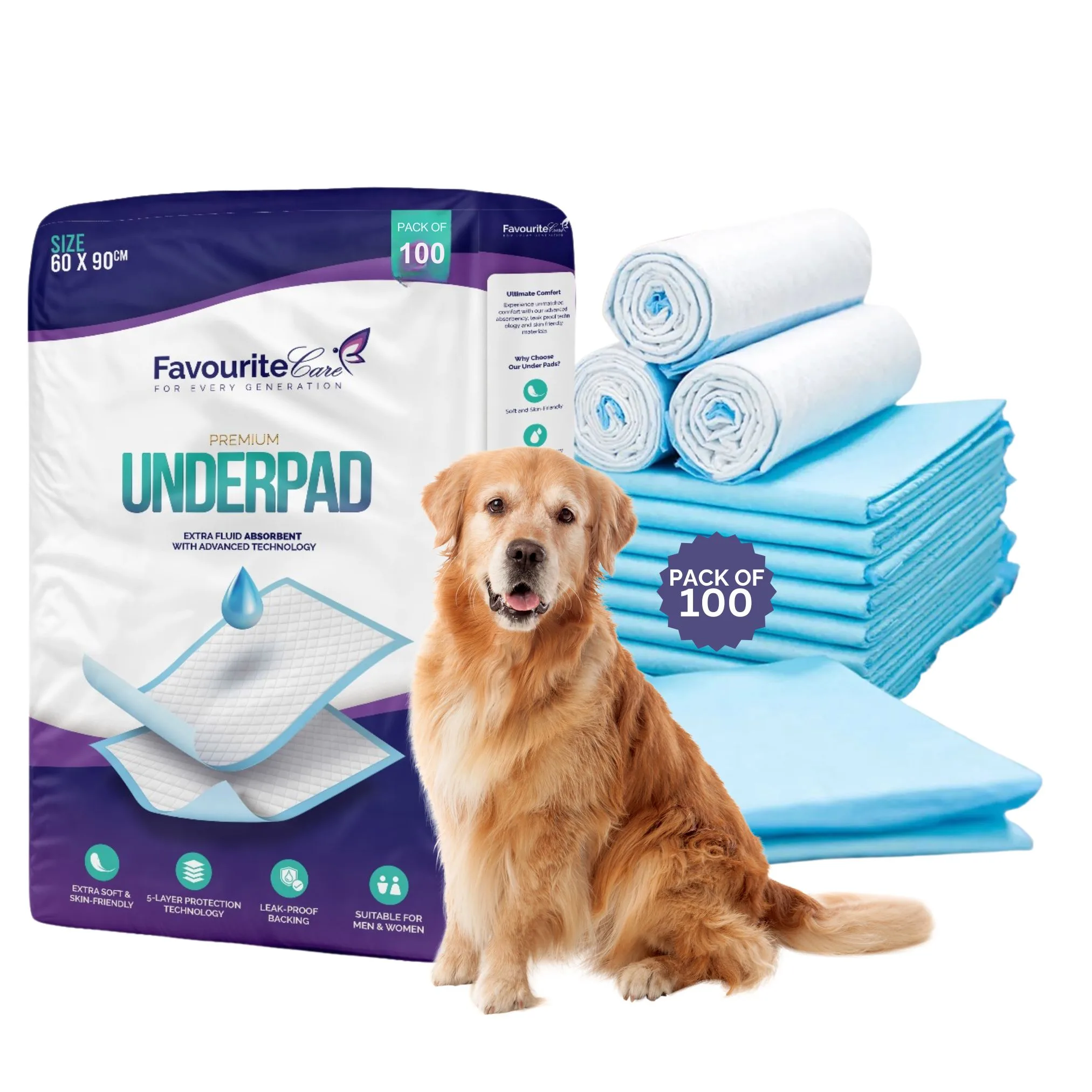 Underpad product details and usage icons